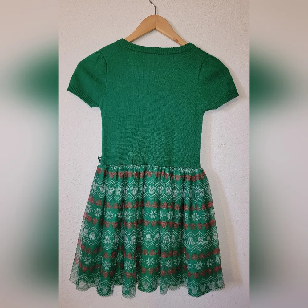 Disney Minnie Mouse Christmas Knit Dress Green Red Girls Large 10-12 Tutu White